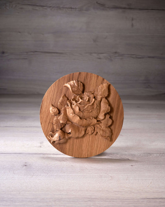 Wood Carved Wall Decoration "Gentle Rose"_CrafTech