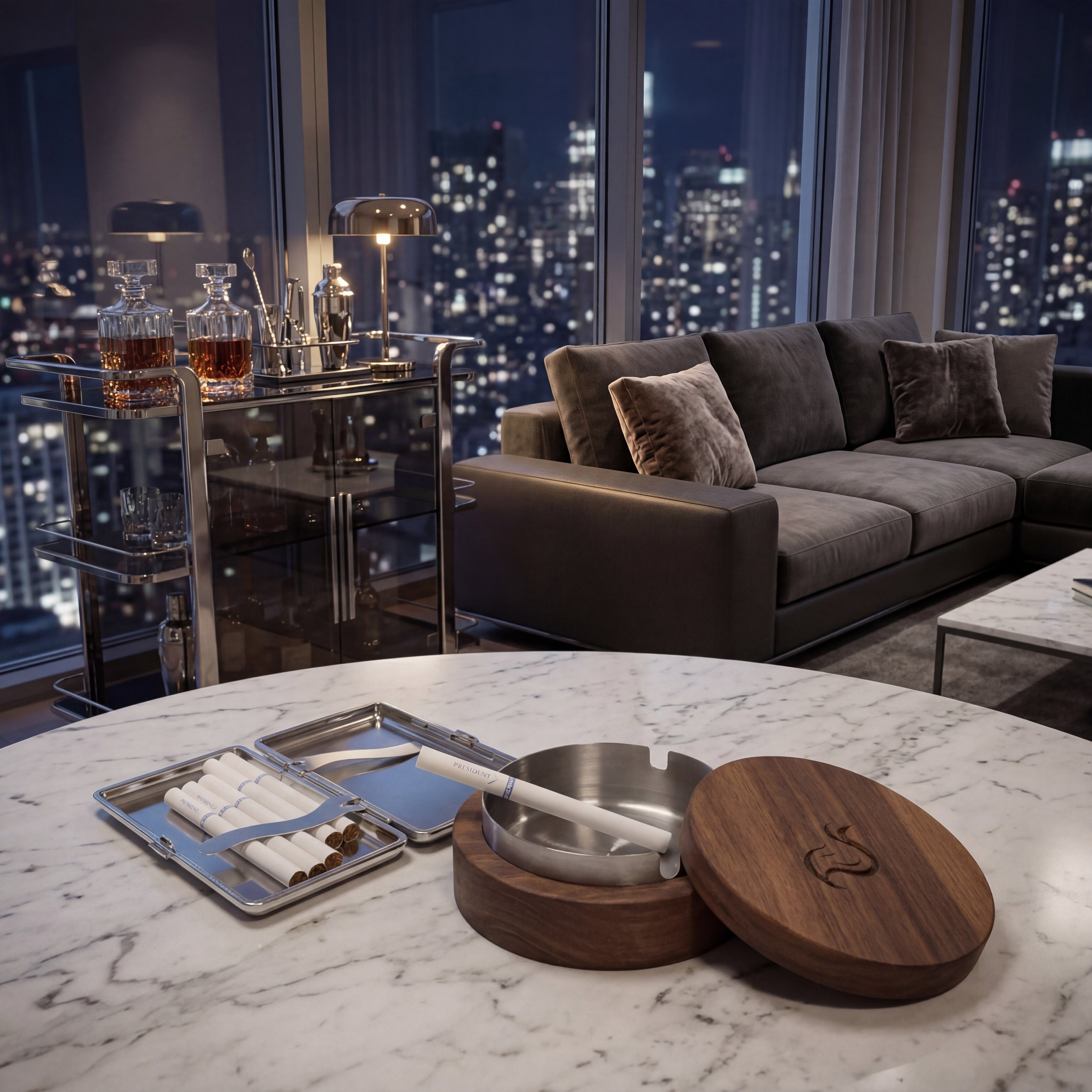 Луксозен персонализиран пепелник от американски орех с капак и метална вложка