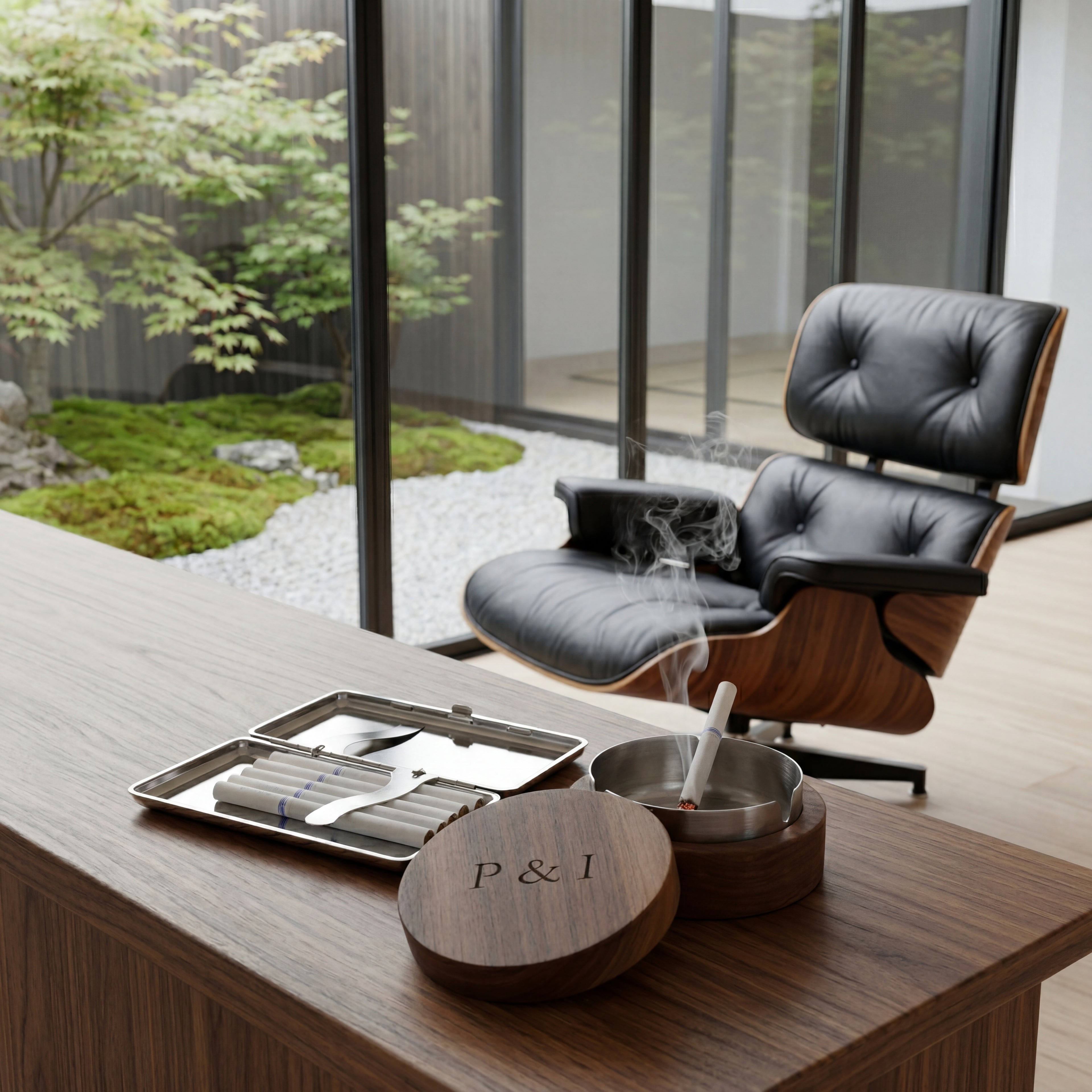 Луксозен персонализиран пепелник от американски орех с капак и метална вложка