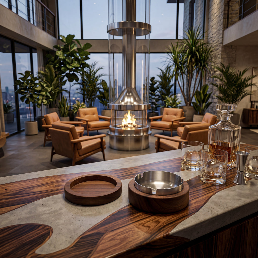 Луксозен персонализиран пепелник от американски орех с капак и метална вложка