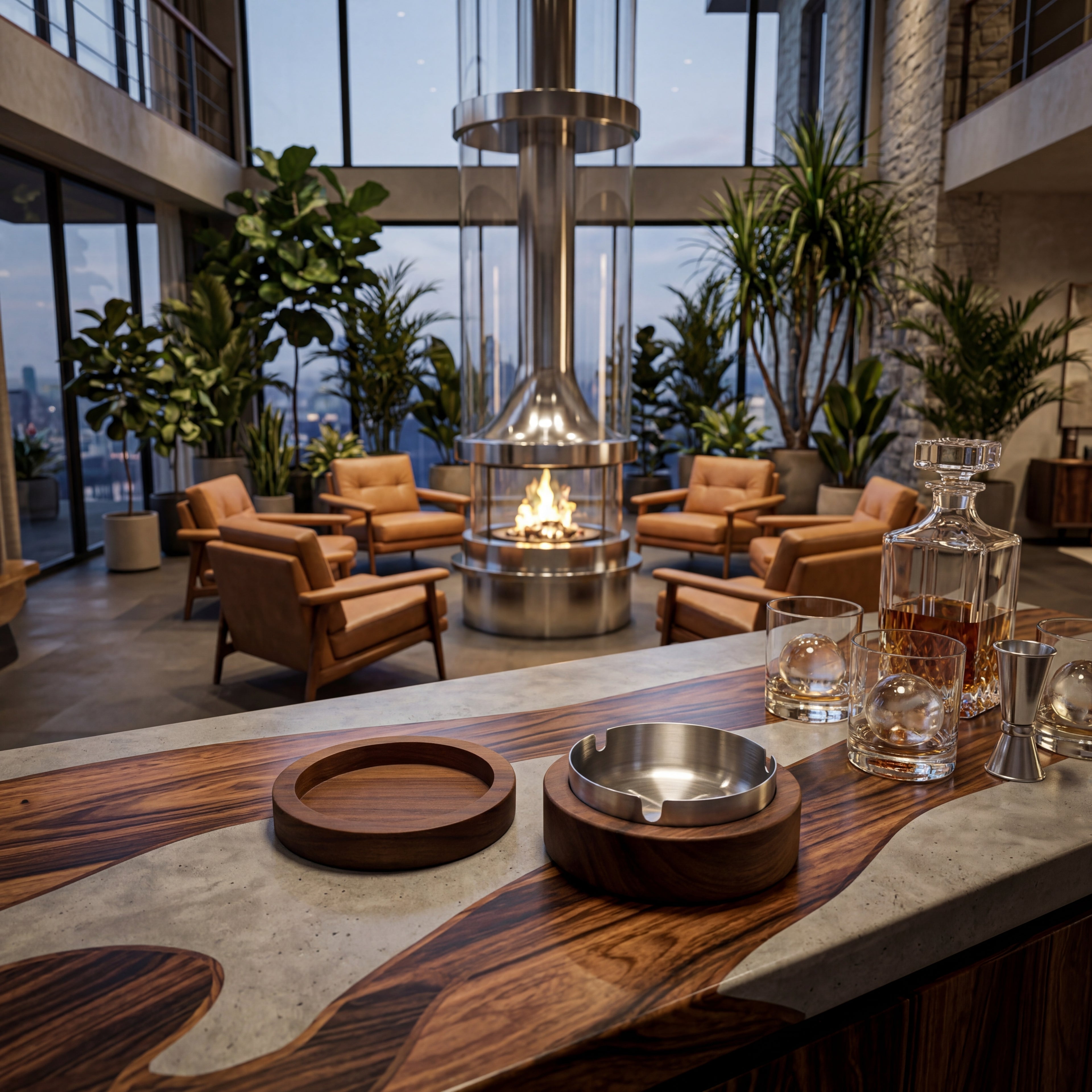 Луксозен персонализиран пепелник от американски орех с капак и метална вложка