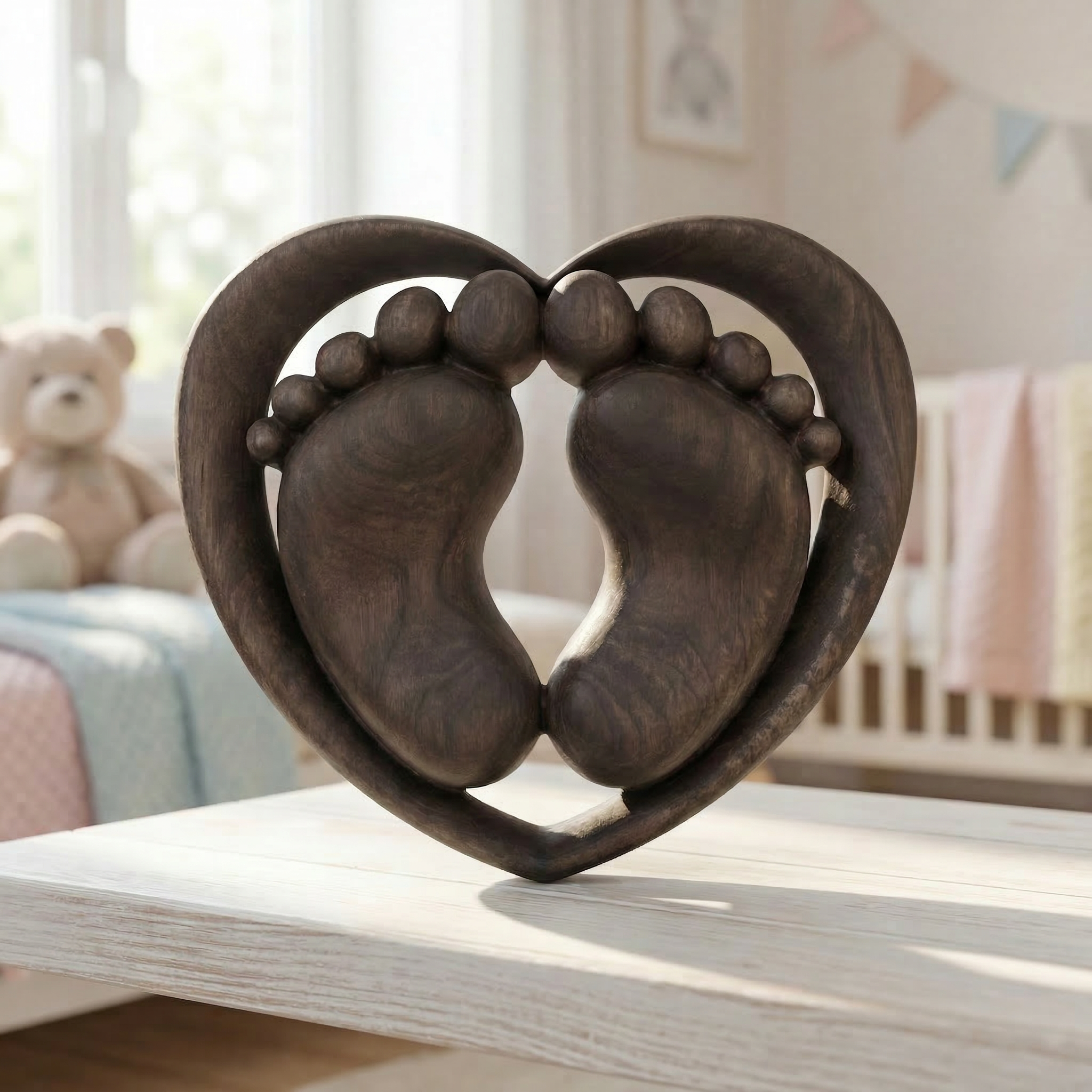 Персонализирана дървена декорация „Първи стъпки в сърцето“