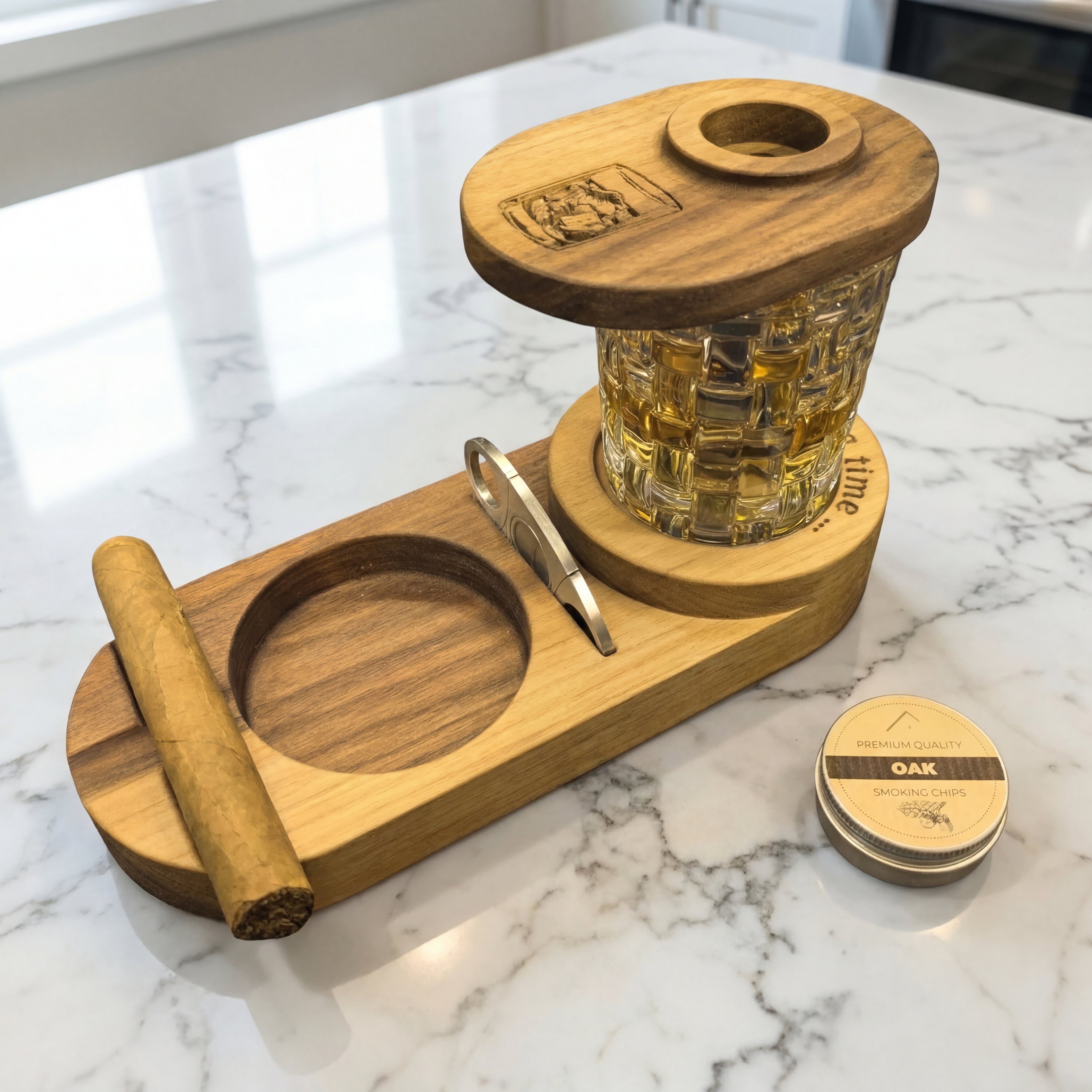 Пълен комплект за опушване на уиски и ръчно изработен пепелник