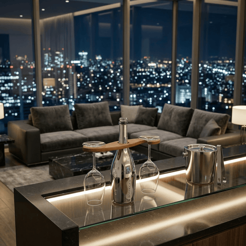 Елегантна Дървена Поставка 'Винена Симфония' за Две Чаши - CrafTech