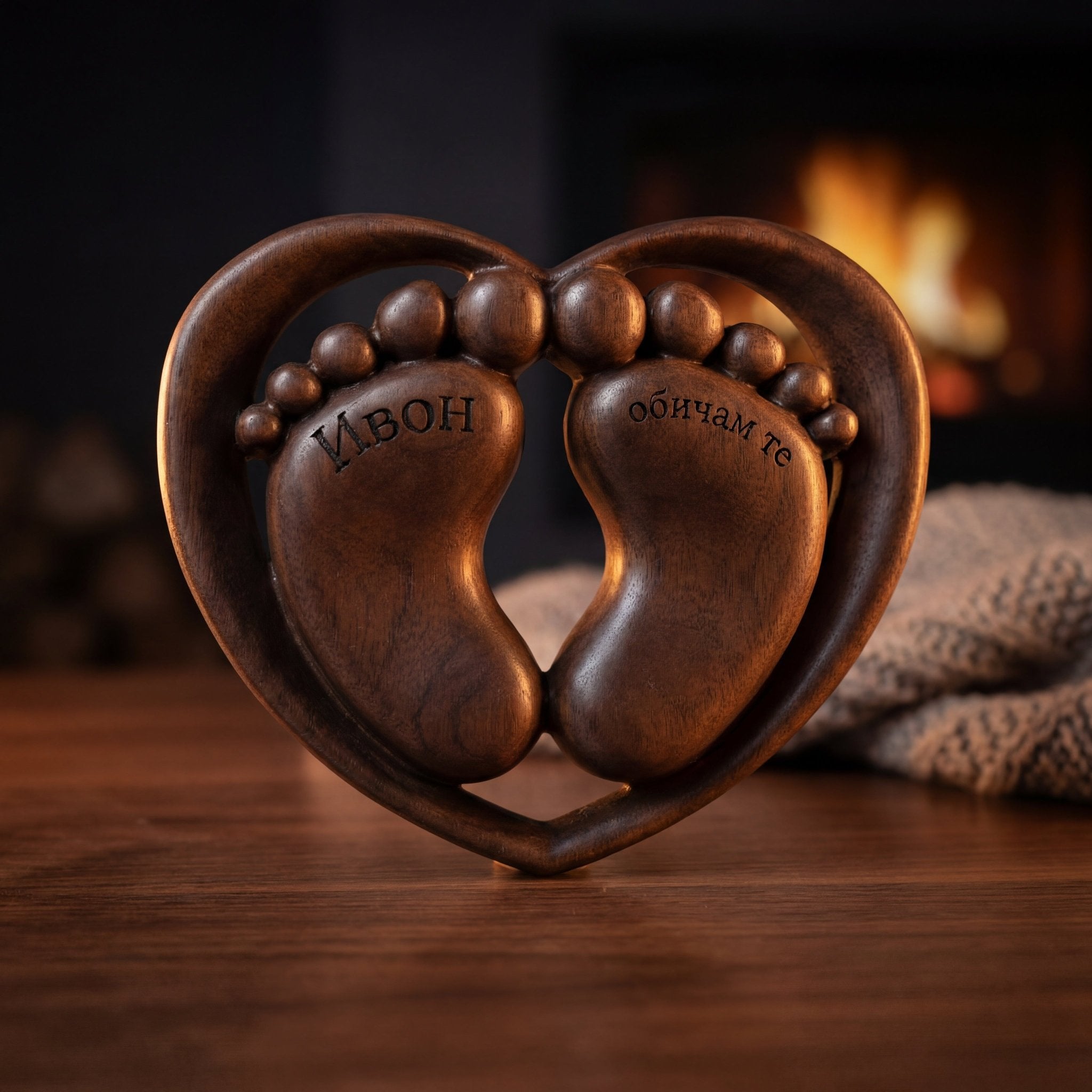 Персонализирана дървена декорация „Първи стъпки в сърцето“ - CrafTech