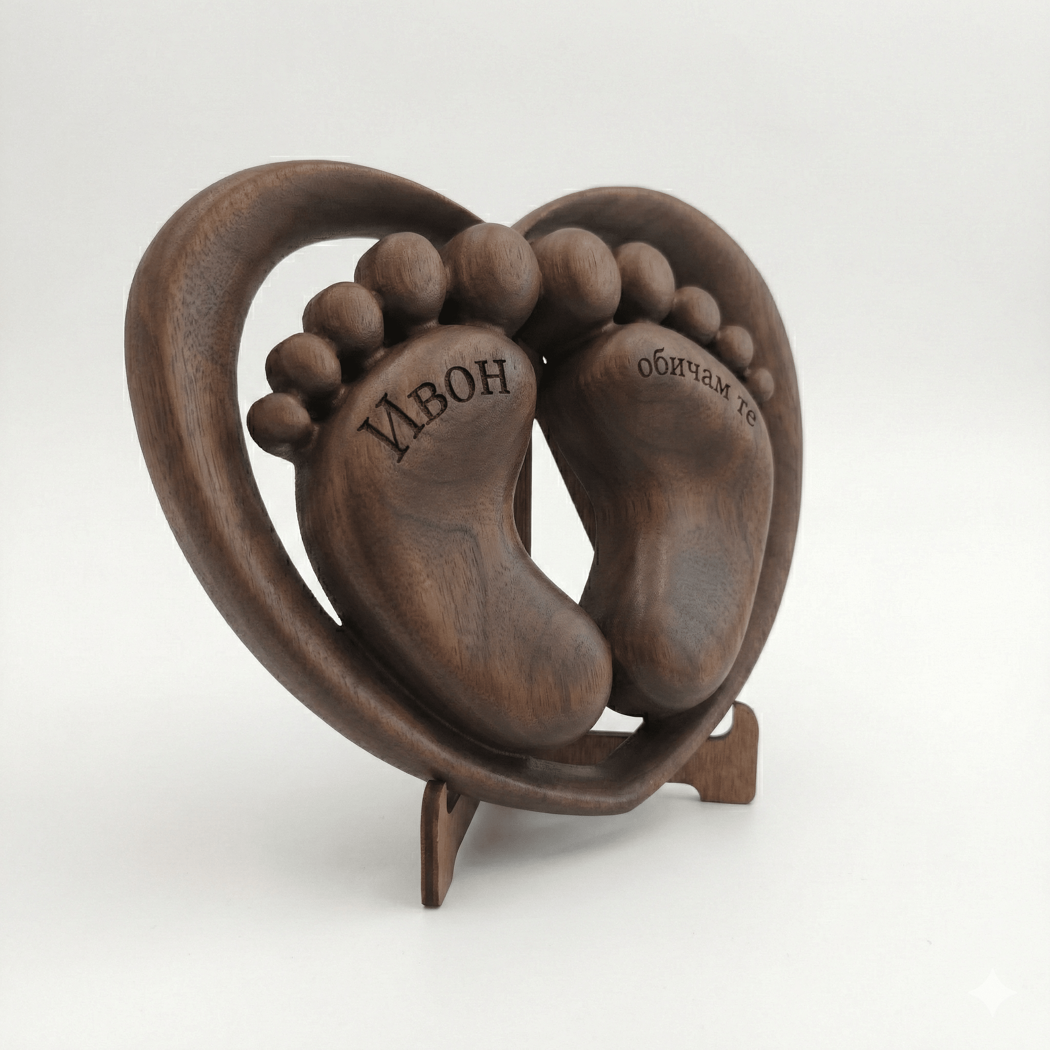 Персонализирана дървена декорация „Първи стъпки в сърцето“ - CrafTech