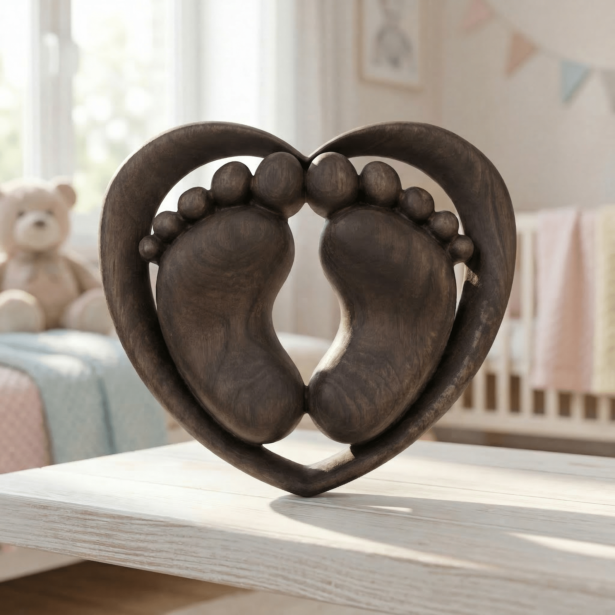 Персонализирана дървена декорация „Първи стъпки в сърцето“ - CrafTech