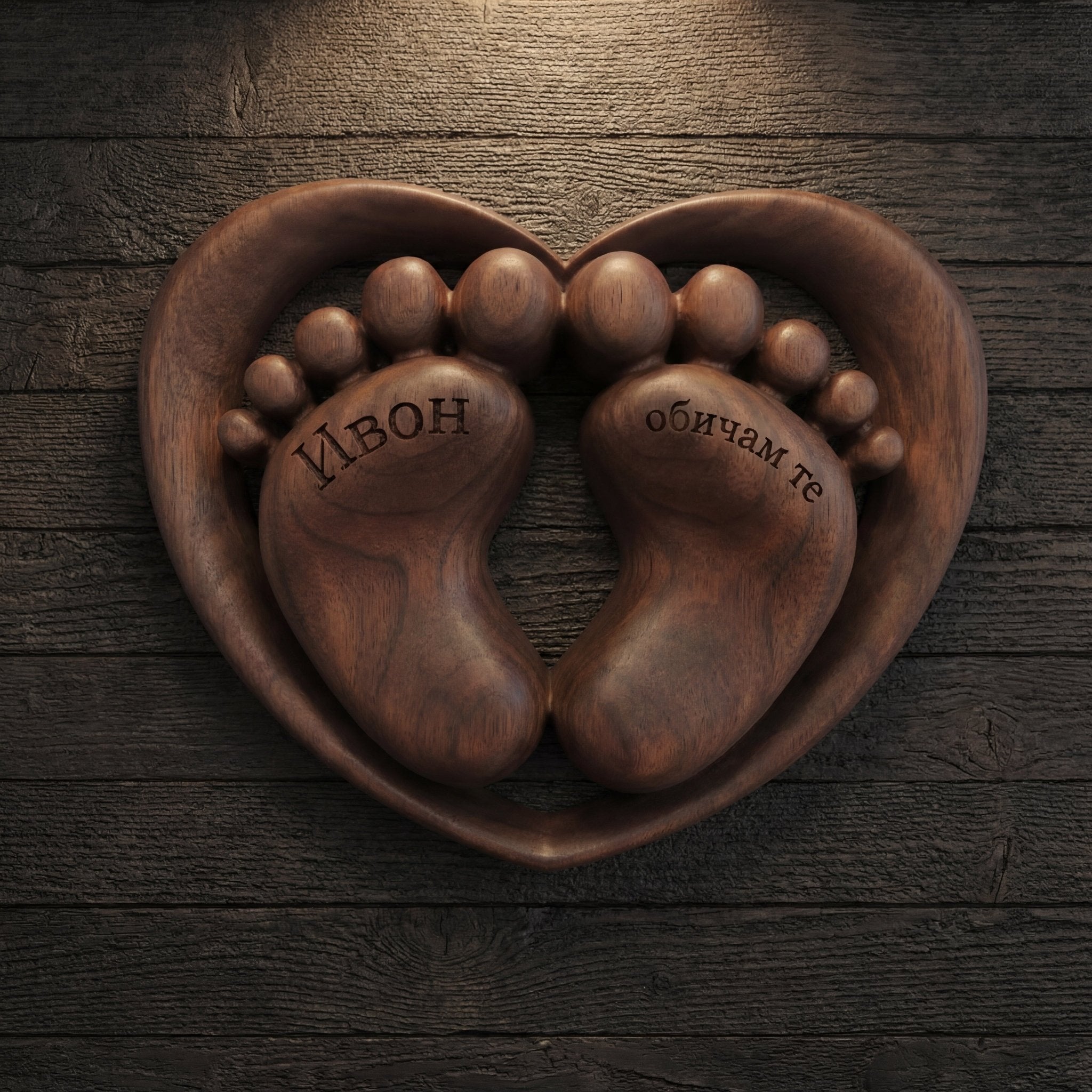 Персонализирана дървена декорация „Първи стъпки в сърцето“ - CrafTech
