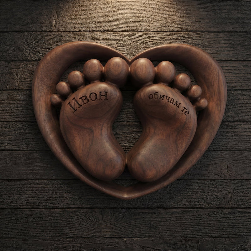 Персонализирана дървена декорация „Първи стъпки в сърцето“ - CrafTech