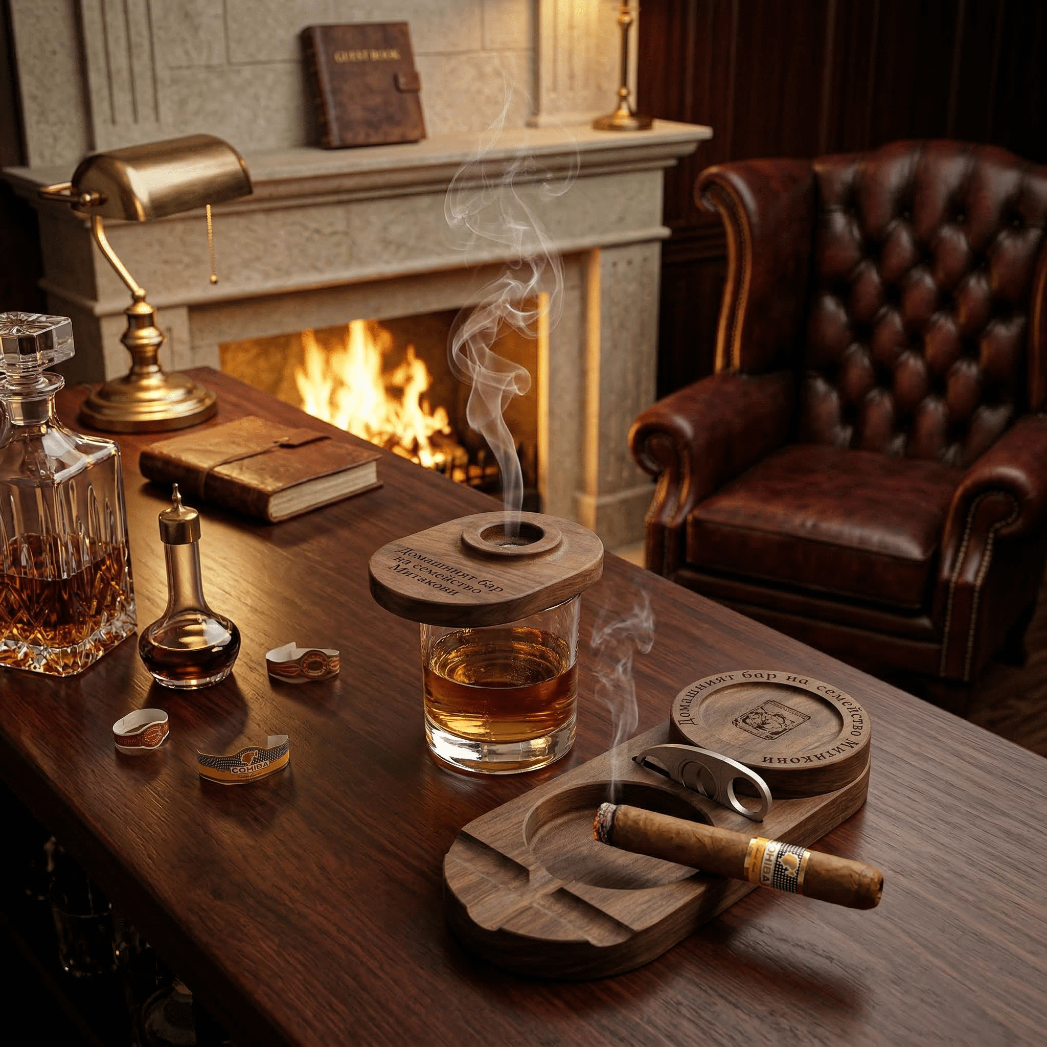 Пълен комплект за опушване на уиски и ръчно изработен пепелник - CrafTech