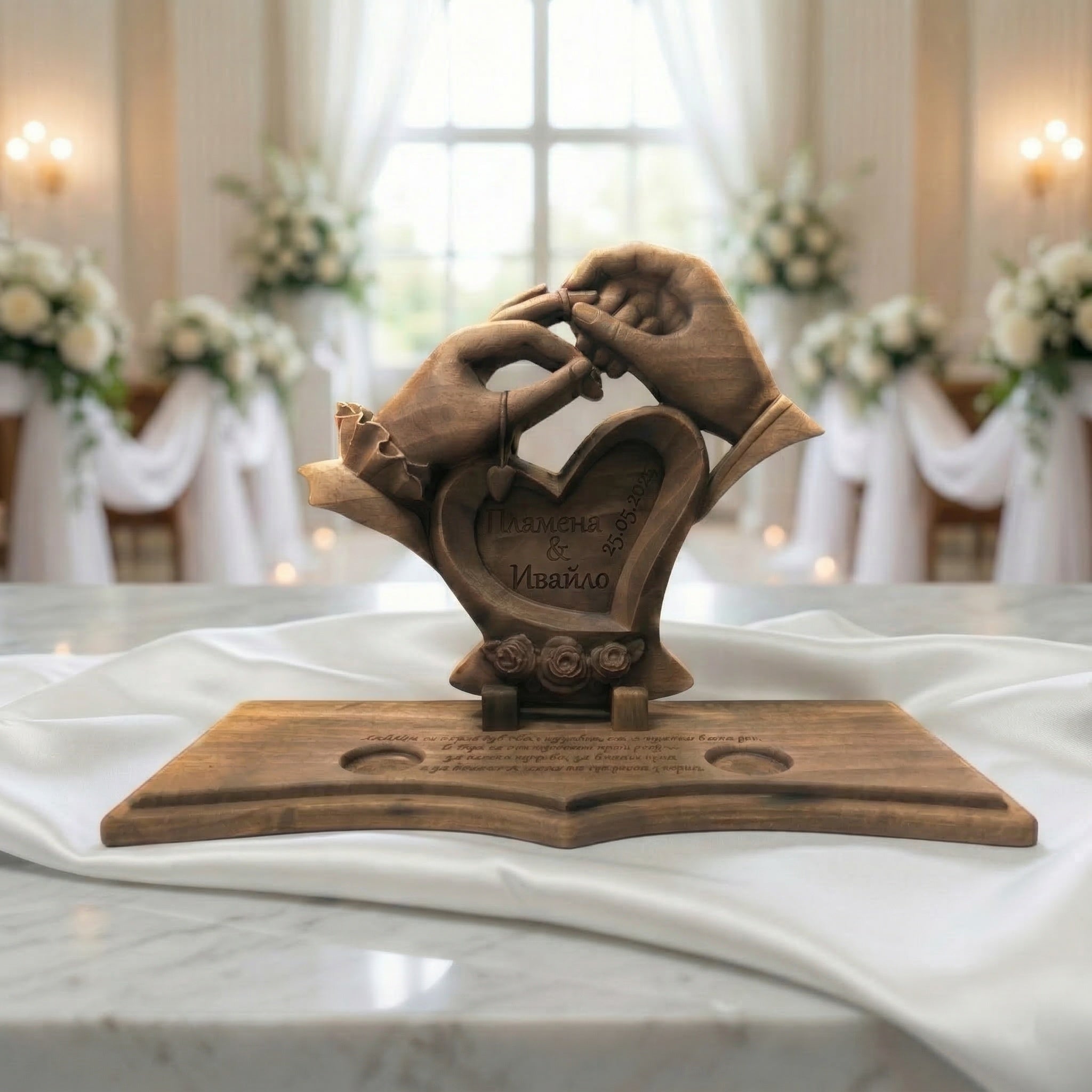 „Ритуал на Свещения Обет“ – Дизайнерска поставка за халки и венчална рамка