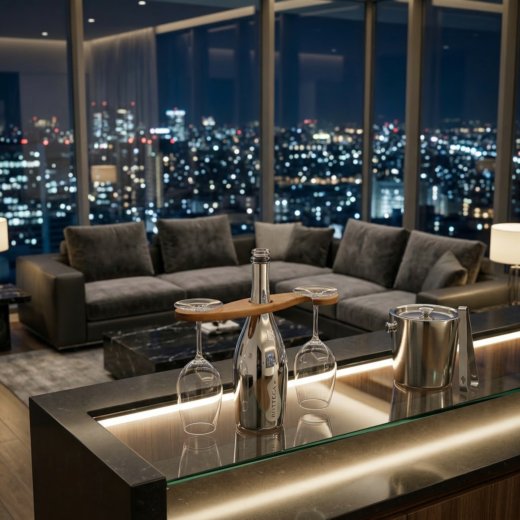 Елегантна Дървена Поставка 'Винена Симфония' за Две Чаши