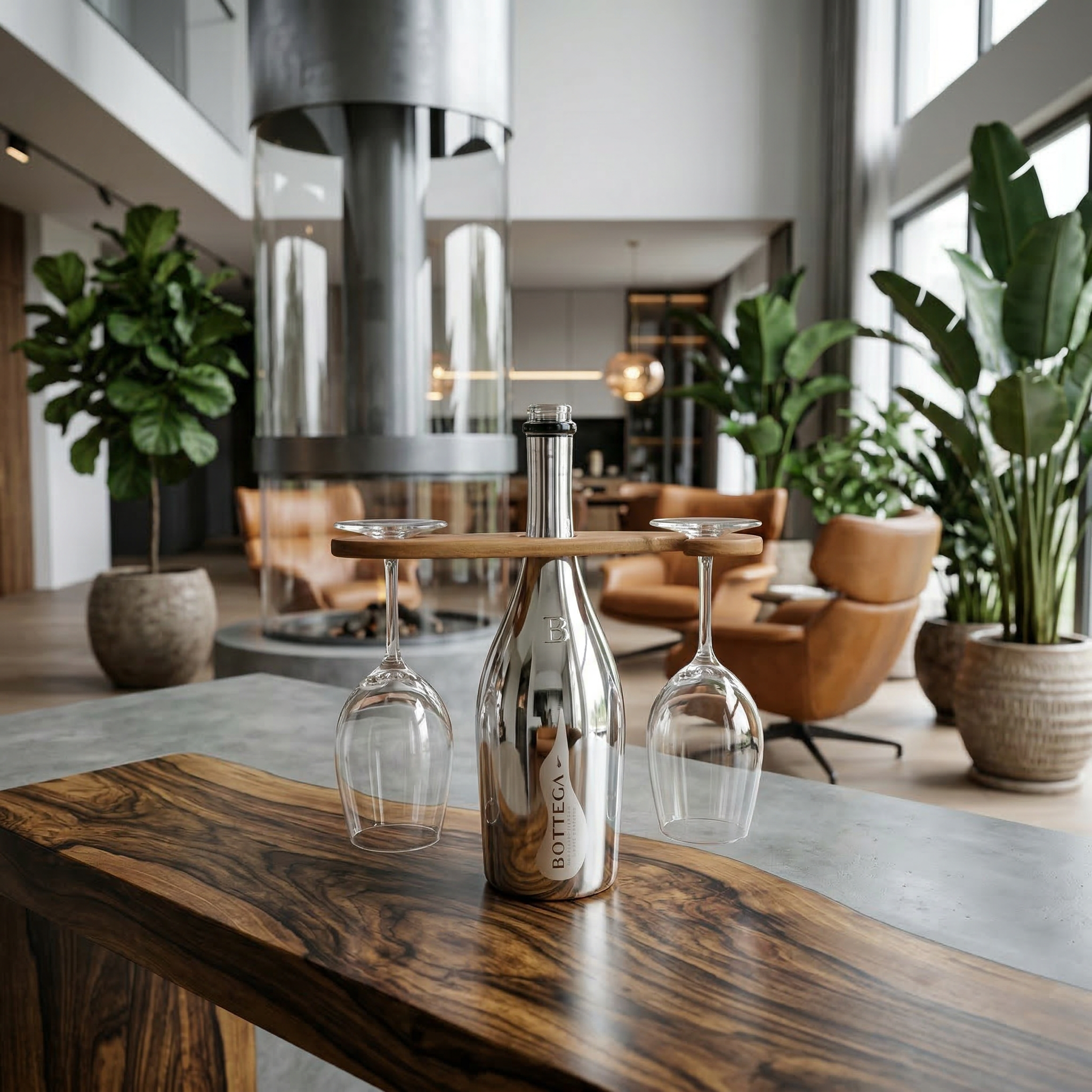 Елегантна Дървена Поставка 'Винена Симфония' за Две Чаши