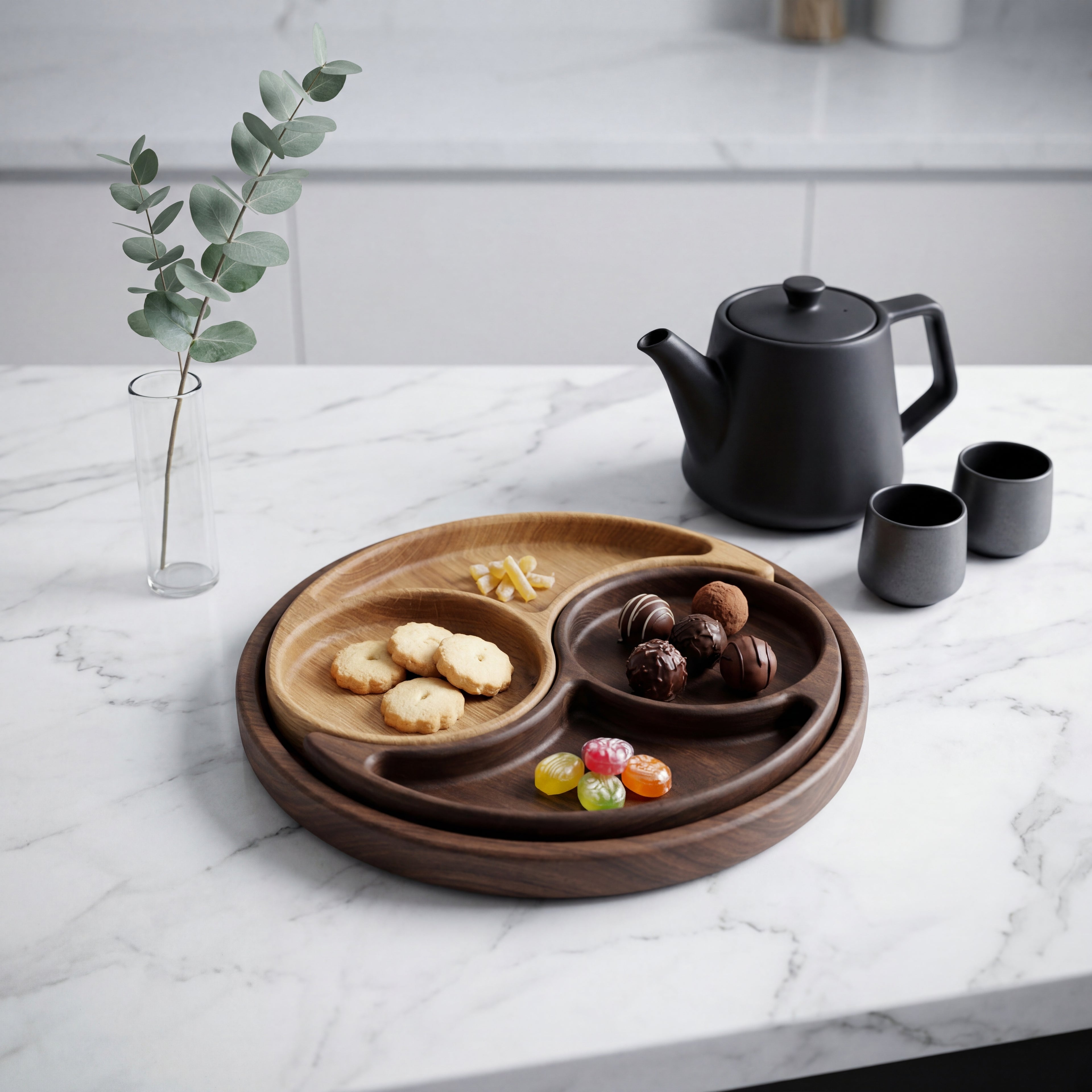 Модулно плато „Ин и Ян“ от американски орех и дъб